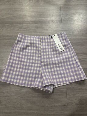 Zara Lilac Plaid High-Waist Women’s Shorts